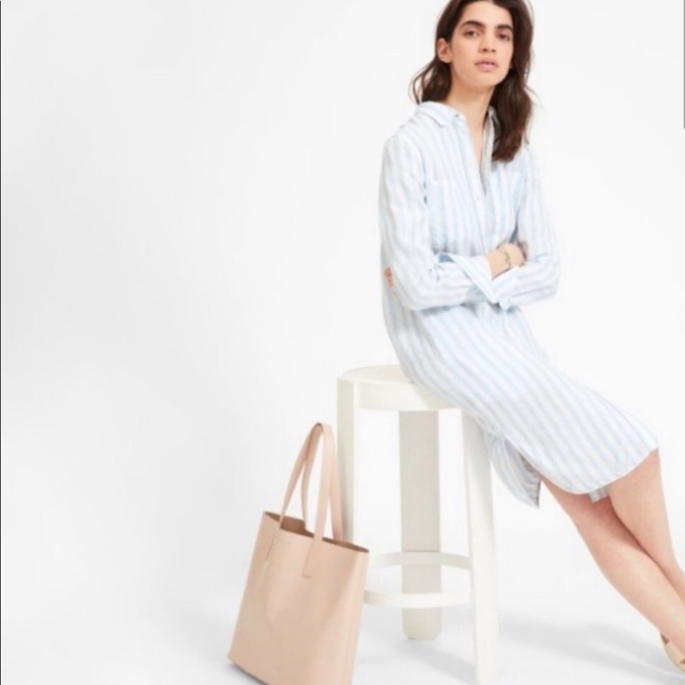 Everlane Linen Blue and White Striped Shirt Dress